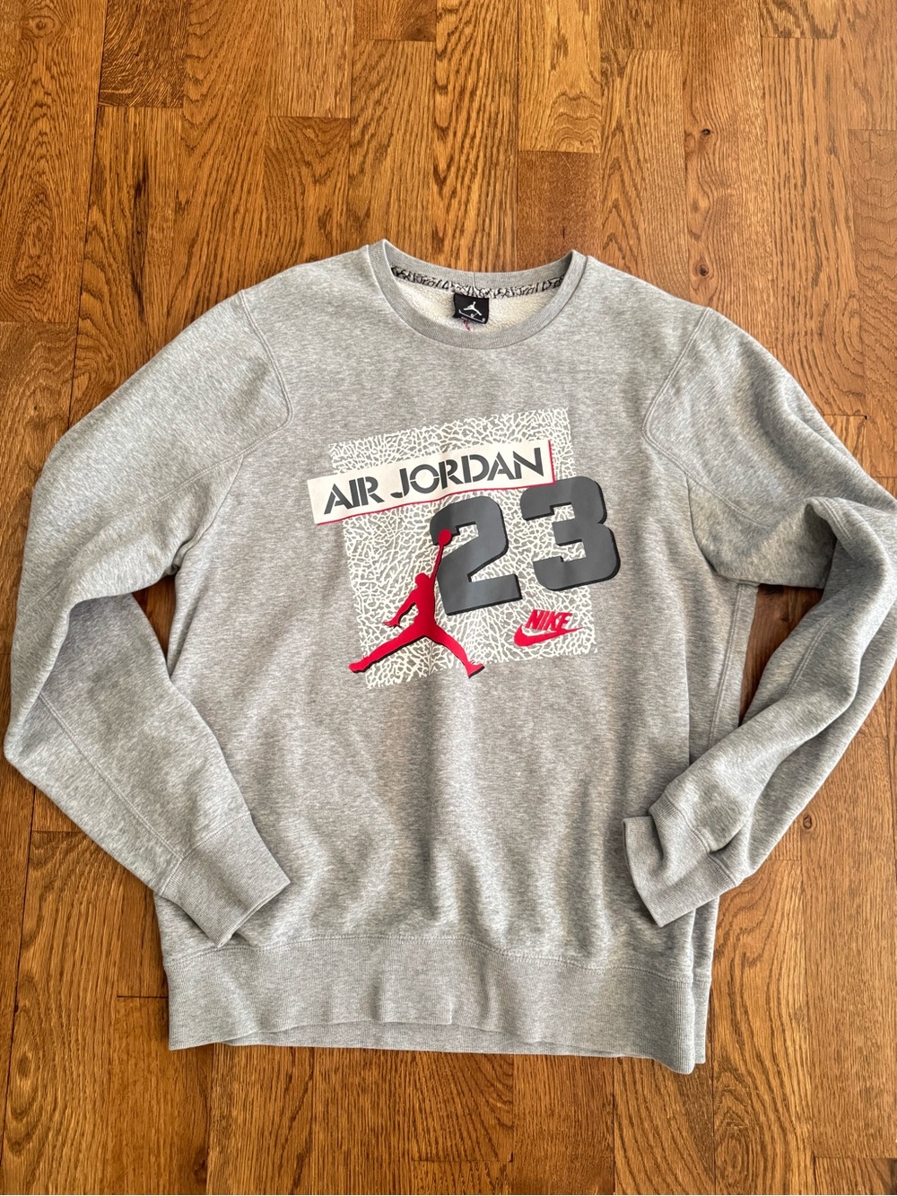 Jordan Gray Crewneck Sweatshirt with Red Jumpman and 23 Graphic